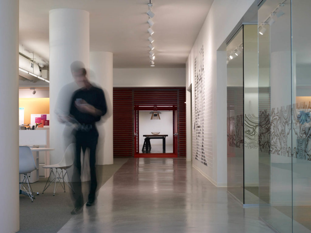 Gensler Chicago Office by Gensler, gallery corridor with polished concrete floors and glass walls, Chicago