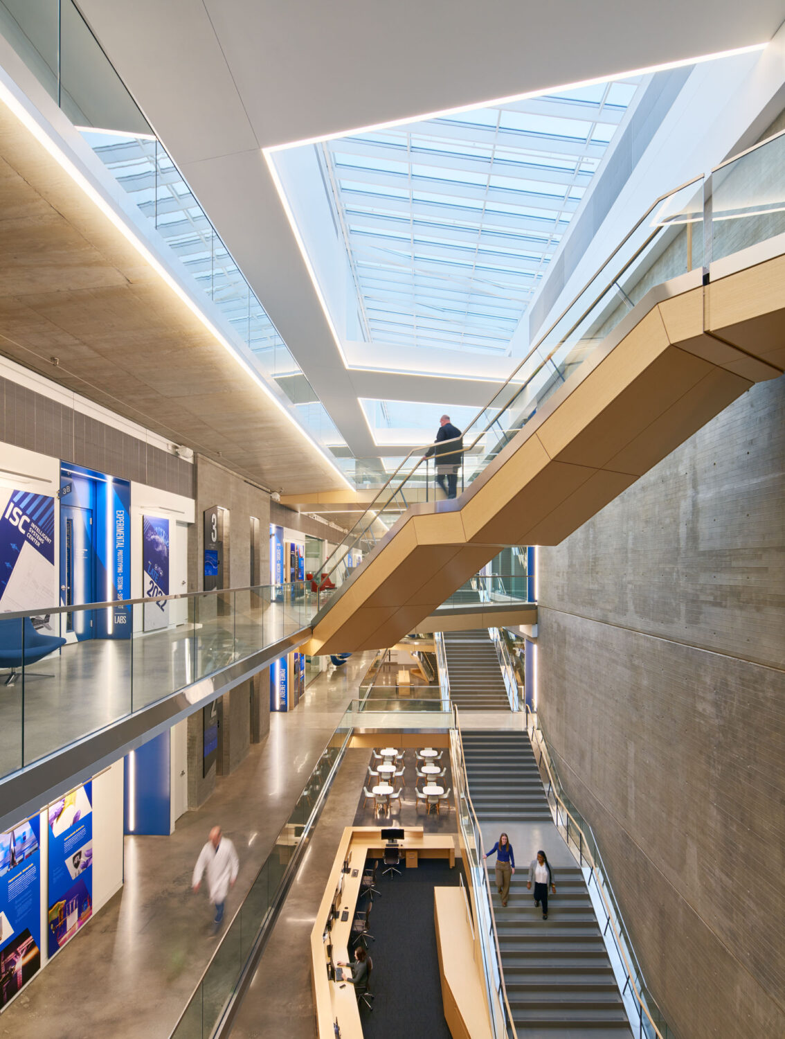 Skylit atrium stair inside the Johns Hopkins Applied Physics Laboratory building by CannonDesign