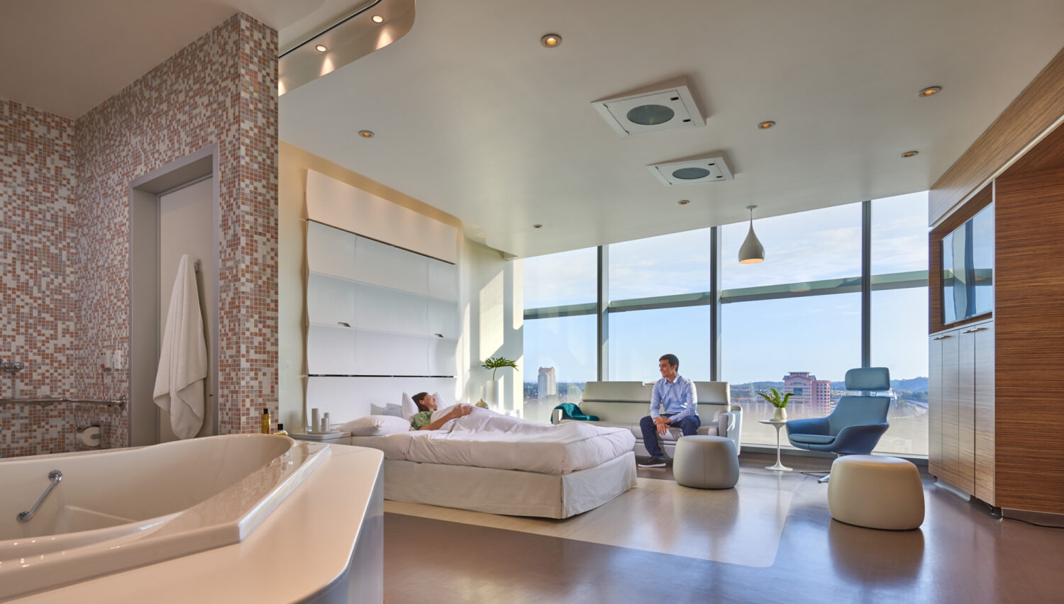 Patient suite with soaking tub and city views, Jacobs Medical Center, UC San Diego Health by Yazdani Studio of CannonDesign, La Jolla, California